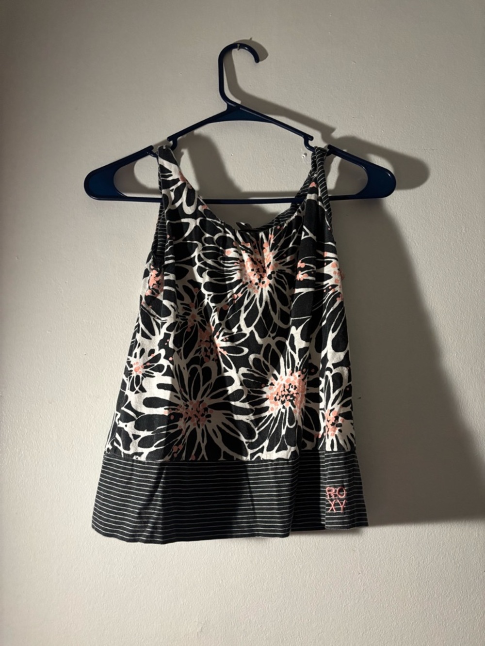 Roxy Black, White & Coral Floral Tank Top